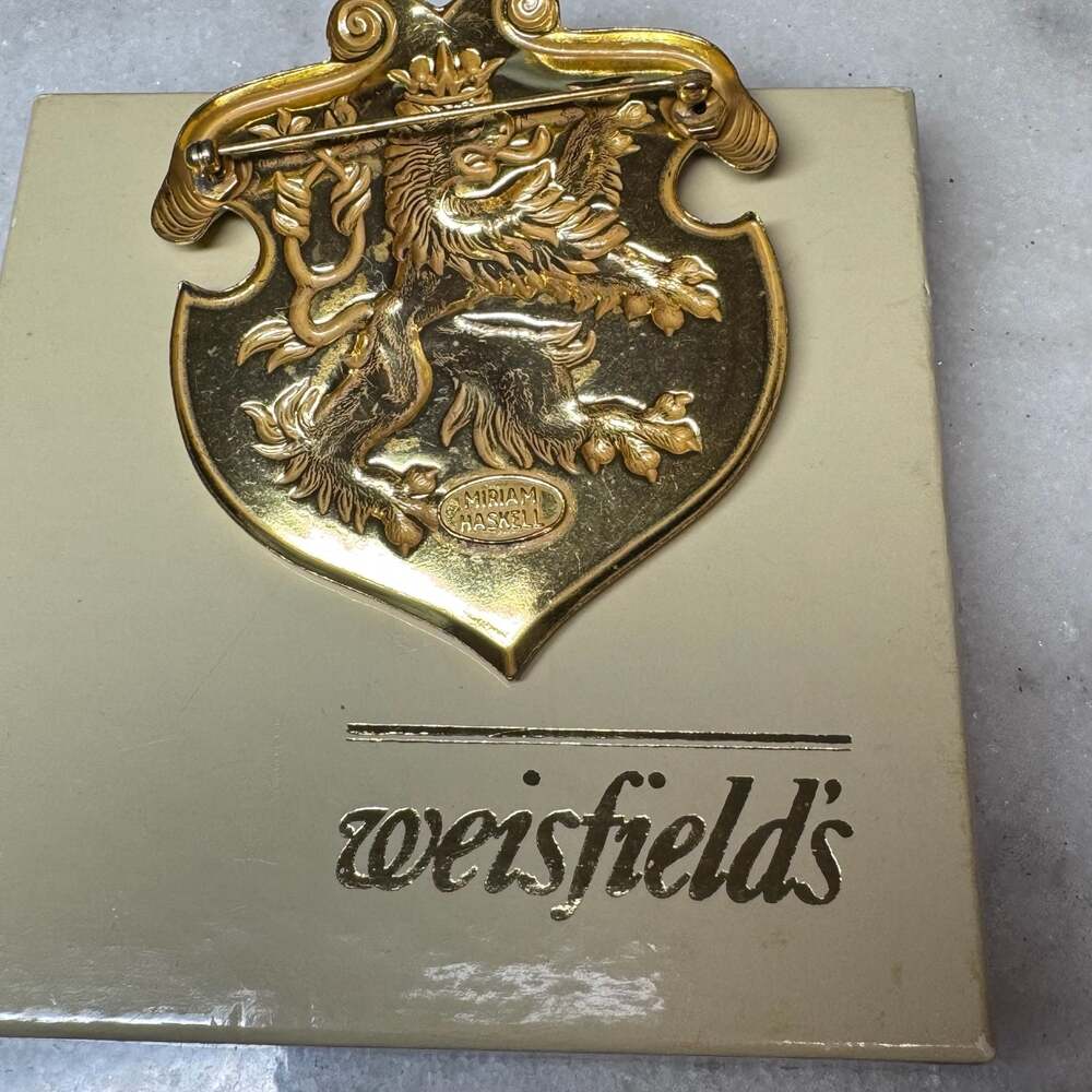 Vintage Miriam Haskell Lion Crest Heraldic Shield Brooch Pin